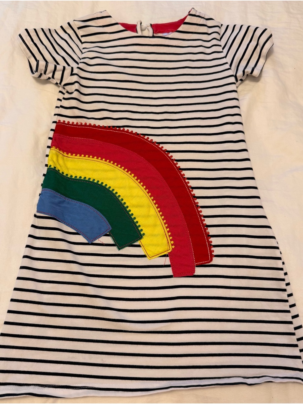 Striped Kids Dress with Rainbow Applique - White/Black